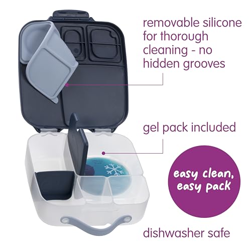 Image of b.box Lunch Box for Big Eaters All Ages - 8.5 Cup Leak Proof Bento Box with 4 Compartments, School Lunch Container with Ice Pack, Dishwasher Safe, BPA-Free, PFAS-Free - Midnight