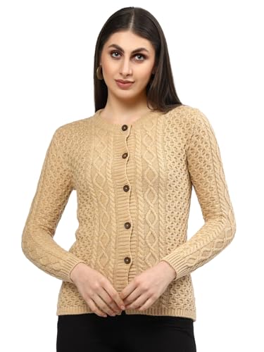 Image of Kalt Women Sweater for Winters Woolen Acrylic Full Sleeve Round Neck Cable Design Cardigan Sweater