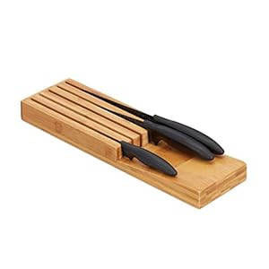 Relaxdays messenblok bamboe, messenhouder voor 5 messen, organizer voor in besteklade, 3,5 x 11 x 39 cm, natuur