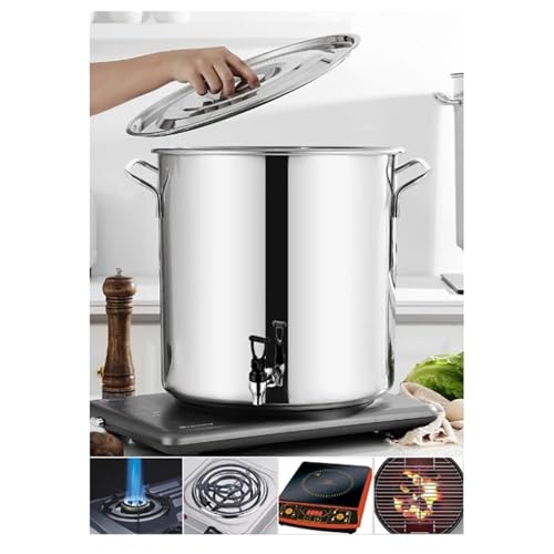 Suppentopf aus Edelstahl mit Deckel, vielseitiger Suppentopf, Milch verdickte Dose mit Wasserhahn, robuster Verbundboden, 590 l, ideal zum Kochen und Servieren von Suppen und Eintöpfen