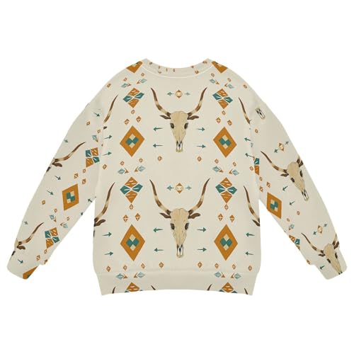 JUNZAN Retro Western Cow Skulls Geometric Kids Girls Hooded Sweatshirt Fleece Hoodies for Girls Camping 4T2