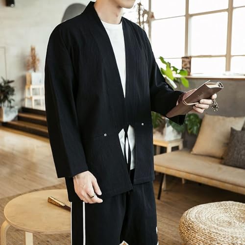 Lu's Chic Men's V Neck Cardigan Open Front Top Summer Fall Cotton Casual Patch Pocket Self Tie Regular Fit Cardigans3