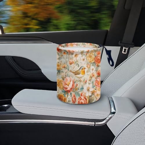 Image of Bird Flower Car Trash Can Foldable Hanging Portable Dustbin Bin for Back Seat, Front Console, Floor, or Hanging Headrest Waste Basket