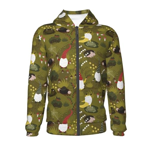 Gnomes Playing in the Garden Kids Pullover Hoodies Boys Zip Up Sweatshirts Girls Athletic Clothes with Pocket2