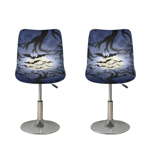 Image of Moon Bat Stretch Bar Stool Covers Set of 4,Stretch Removable Washable Bar Stool Chair Covers,Counter Height Chairs Cover for Kitchen Dining Room Cafe Furniture