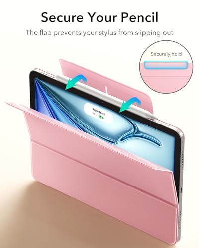 Image of ESR for iPad Air 11-inch M4 /M3 /M2, iPad Air 5th /4th Generation Case, Pink | Slim Trifold Two-Way Stand, Powerful Magnetic Attachment, Durable Protection, Auto Wake /Sleep, Rebound Series