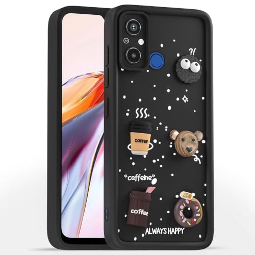 Image of Bintage Cute Fun Ball | Taddy Cartoon 3D Smiley Coffee Cup | Milk Donut | Full Protection Rubber Back Cover Compatible for Itel A661L / Itel A49 - Black