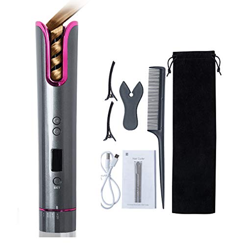 Galapara Cordless Auto Hair Curler,Automatic Anti-Tangle Hair Curling Auto Hair Curler with 4 Temperature & 6 Timer Settings LCD Display Rotary On/Off Switch, Portable Curling Wand Styling Tools