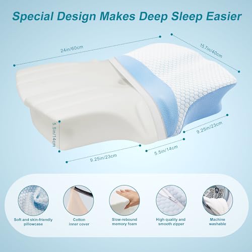 Bqypower Cervical Pillow For Neck And Shoulder Pain Relief Sleeping, Contour Memory Foam Pillow, Ergonomic Orthopedic Neck Support Pillow For Side Back And Stomach Sleepers, Washable Cover #TOP3