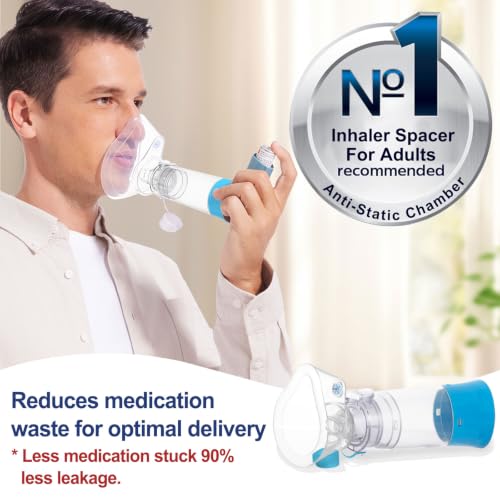 Image of Inhaler Spacer for Adults, Nessi OTC Spacer, Spacer for Inhaler with Silicone Mask, Anti-Static Chamber & Exhalation Valve, Easy to Use & Clean