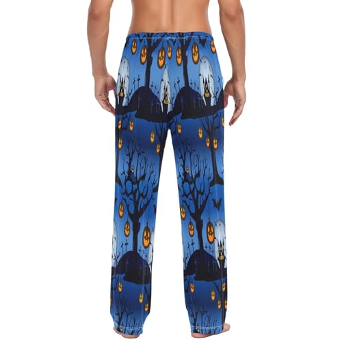 Qilmy Halloween Hut Men's Cotton Pajama Pants, Lightweight Lounge Sleepwear with Drawstring and Pocket3