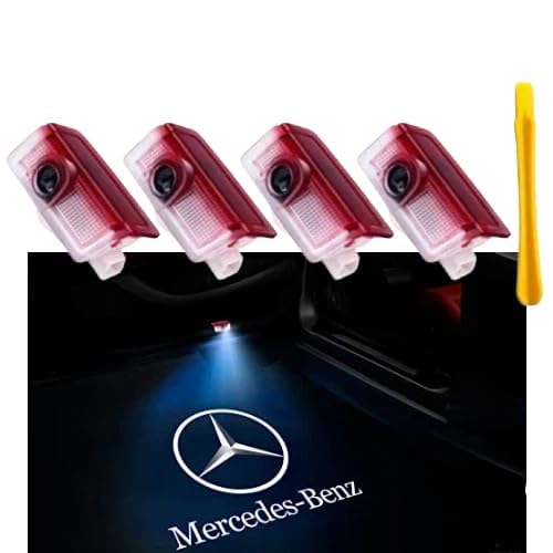 Car Door Lights Logo Projector LED Welcome Lights Accessories Compatible with A- B- C- E- M- GL- GLA- GLC- GLE- and GLS-Class Models (W205 W213 W166); Plug-and-Play (4-piece Set)