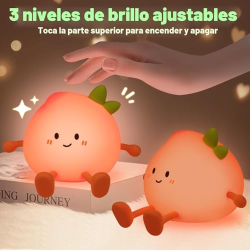 Miniatura 2 de Wrischan Luz Nocturna Infantil, Kawaii Durazno Luz Nocturna Infantil, Atenuación Táctil, Recargable Con Función De Temporizador Portátil Luz De Noche, Regalos Infantiles Para Niños Y Niñas