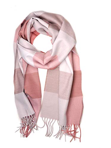 D&Y Unisex Classic Softer Than Cashmere Plaid Fringe End Scarf, Beige/Peach