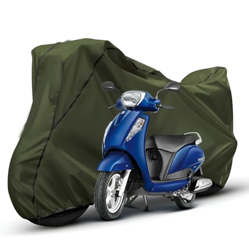 Image of Waterproof Bike Body Cover Compatible with Suzuki Access Dustproof Scratchproof - Motorcycle Cover for Two Wheeler, Outdoor Full Cover with UV, Duty, Rain Protection (Olive with Black) R1