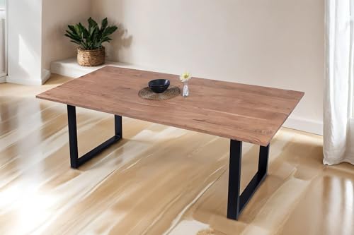 SAM Esstisch 200x100 cm Porto, Akazienholz massiv + naturfarben, Esszimmertisch mit gerader Kante, Holztisch mit schwarzem U-Gestell, Industrial-Design, Tischplatte 26 mm SAM Esstisch 200x100 cm Porto, Akazienholz massiv + naturfarben, Esszimmertisch mit gerader Kante, Holztisch mit schwarzem U-Gestell, Industrial-Design, Tischplatte 26 mm