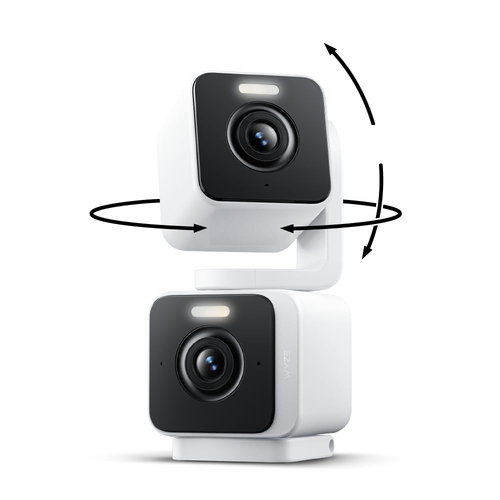 WYZE Duo Cam Pan Indoor/Outdoor IP65 2K 360° Pan/Tilt Smart Home Security Camera with Color Night Vision, Compatible with Alexa &amp; Google Assistant, White