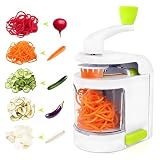 BIZOI Spiralschneider Gemüse mit Behälter, 4 in 1 Zucchini Spaghetti Schneider, BPA Frei Gemüseschneider für Karotte Gurke Zwiebel Kartoffel Spiralschneider Gemüse Kürbis Zucchini