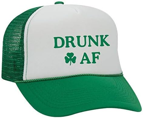 Funny St. Patrick's Day Drunk AF Embroidered Otto Foam Front Trucker Hat Green & White