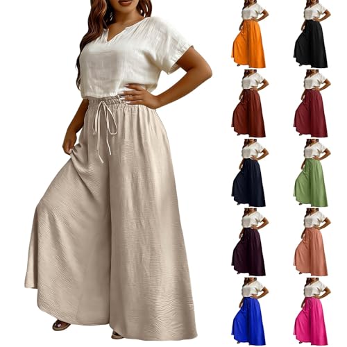 Pantalon en lin femme extra long à taille haute et cordon réglable