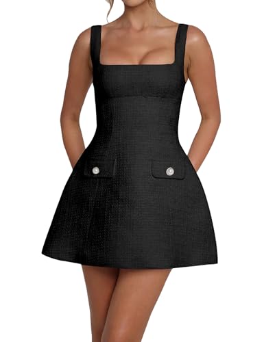 Image of Women's Sleeveless Tank Dress Square Neck Adjustable Straps Backless Mini Dress