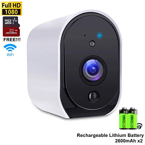 Battery Powered Camera BIZGOOD Wireless IP Smart Camera for Home, Compatible with Alexa, 2-Way Audio Talk, Night Vision, HD Video with Motion Detection, IP65 Waterproof, Free 32GB TF Card