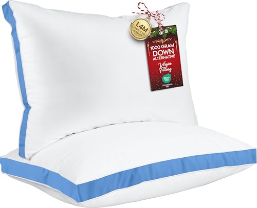 Utopia Bedding Bed Pillows for Sleeping Queen Size (Blue), Set of 2, Soft & Fluffy Pillow...