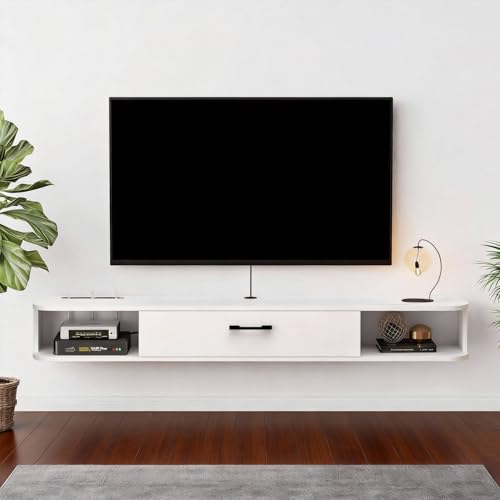 Pmnianhua Mueble de TV colgante para TV, mueble bajo para TV, banco de televisión, armario multimedia de pared, gran almacenamiento con 1 puerta y 2 armarios para salón, dormitorio y oficina (160 cm)