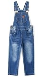 KIDSCOOL SPACE Little Girls Denim Overalls, Bibs Washed Stretchy Jeans Jumpsuit,Light Blue,7