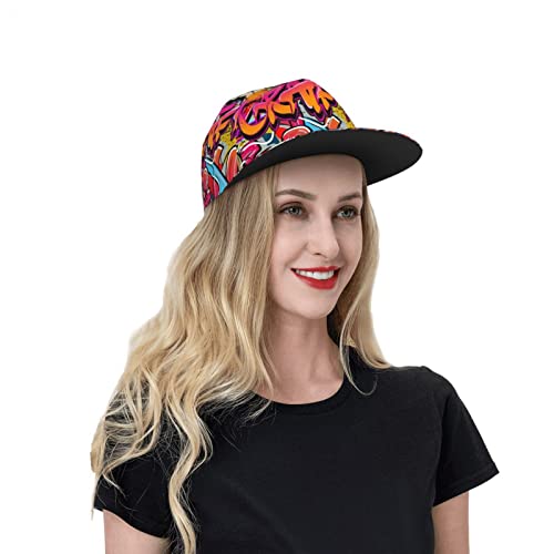 Quzioxe Graffiti Wall Urban Flat Bill Brim Cap Hip Hop Hat Baseball Cap For Men Women Adjustable Square Flat Visor Back Trucker Snapback Hat #TOP7