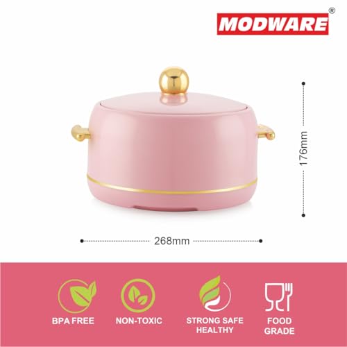 Image of Modware Atlantis Casserole 2500ml Elegant Design Premium Hot Pot with Insulated Inner Steel for Roti, Chapati Box, Serving Bowl with Lid, Pink
