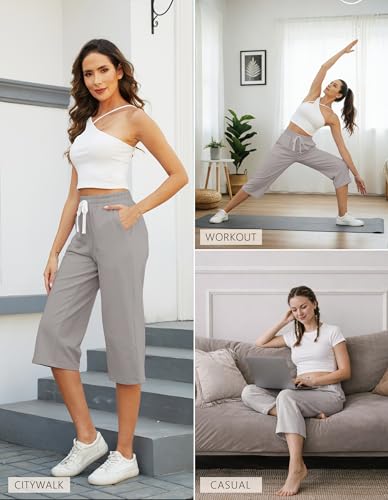 Image of SPECIALMAGIC Women Capri Pants Cotton Yoga Wide Leg Pajama Pants Capris Sweatpants Sports