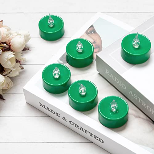 24 Pcs Real Green Flickering Flame Tea Lights(Green Led Inside), Battery Operated Led Tealight Candles, Green Flameless Small Candles For Party, Christmas And Halloween #TOP4