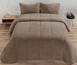 Edredón Sherpa Riso de Manterol C11 Marrón, cálido y Suave, con Fundas de cojín Incluidas, Tejido Aterciopelado y Reverso Borreguito (Cama 135/140cm)