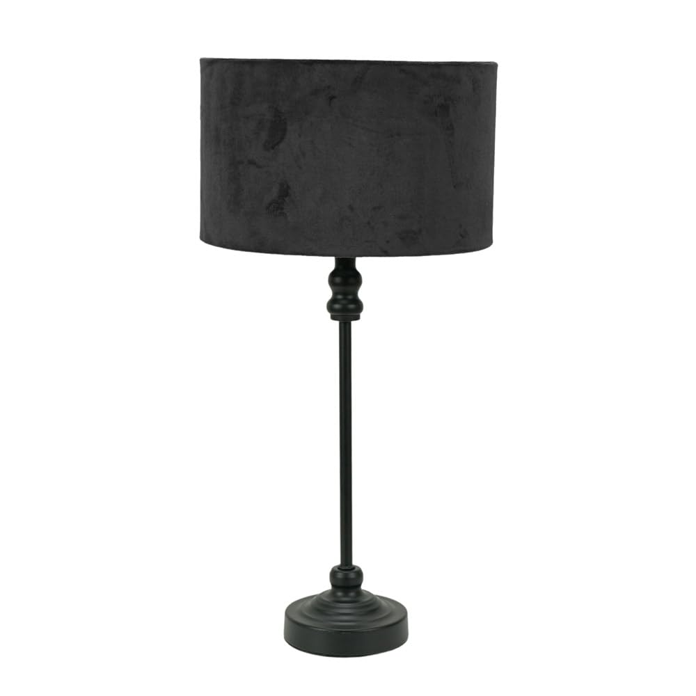 ValueLights | Black Metal Candlestick Table Lamp with Black Velvet Drum Shade Bedside Light | Table Lamps, Home Décor & Improvement Essential