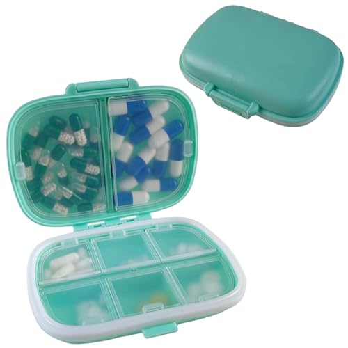 Caixa Organizador Porta Comprimidos Remédio Pílulas Bolso Viagem c/ 8 Divisórias(Verde)