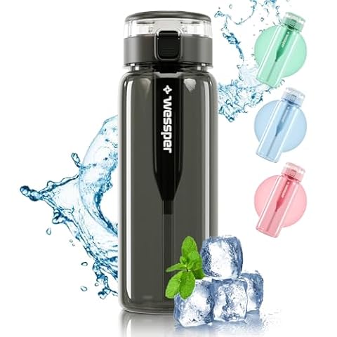 Wessper Tritanowa Butelka Filtrująca na Wodę BPA-free z filtrem 680 ml | Szara Sportowa Butelka na Wodę | Szczelna Sportowa Butelka na Rower do Szkoły Dzieci Fitnessu Jogi | Filtr z Węgla Aktywnego
