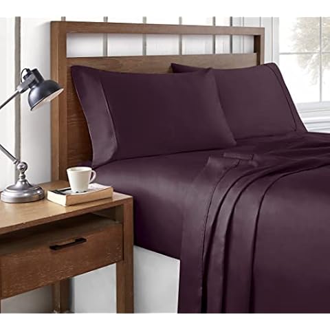 Brielle 100% Modal 400 Thread Count Sateen Sheet Set, Queen, Eggplant Cover