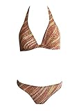 Bielástica. Solar Tan Thru Neck Holder de triángulo de bikini 124414 – 58 marrón/naranja/amarillo, mujer, braun/orange/gelb gemustert, B-Cup, 40