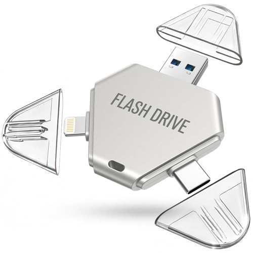 MFi Certified 64GB Flash Drive for iPhone, 3 in 1 Photo Stick with Lightning/Type-C/USB-A, Photo Stick for iPad Android Mac PC, for Photos Videos and File Backup,Available Space: ~58GB,Silver