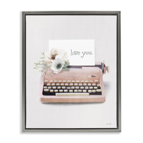 'Romantic Typewriter Vintage Florals'| Floating Frame Canvas Art