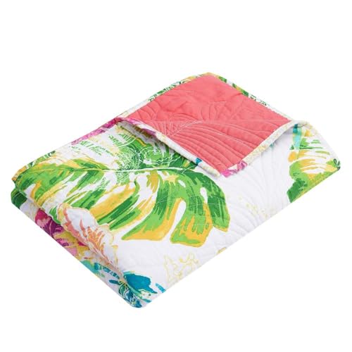 Greenland Home Tropics Palm Leaves Quilted Coastal Throw Blanket, 50x60-inch, Coral by Greenland Home Fashions - Used condition - Image 3