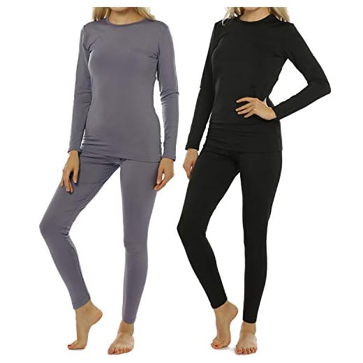 ViCherub 2 Sets Women's Thermal Underwear Set Long Johns with Fleece Lined Ultra Soft Top & Bottom Base Layer Thermals for Womens Black & Gray Medium