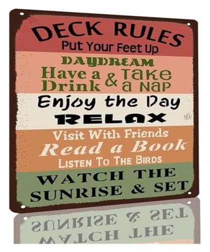 Retro Tin Sign Deck Rules Vintage Metal Poster for Man Cave Basement Bar Game Room Garage Pub Wall Decor Man Cave Sign 8 X 12 in