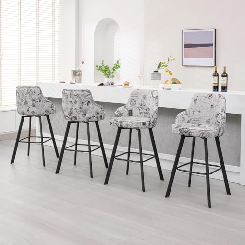 Image of Swivel Bar Stools Set of 4, Bar Height Stool with Back for Kitchen Island