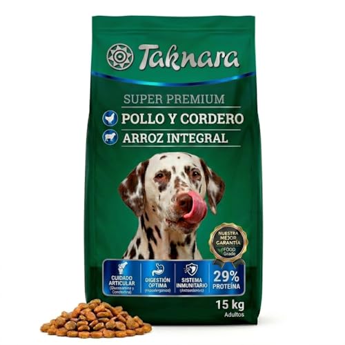 Taknara Pienso Alimento Súper Premium para Perros Adultos de Razas Medianas y Grandes – Pollo y Cordero con Arroz Integral, Formulado por Veterinarios, Libre de Subproductos, Sin OMG, Saco 15 kg