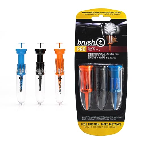 Brush-T Multi-Pack of 3 Golf Tees (Wood, Driver, Oversized) - Low Friction, More Distance...