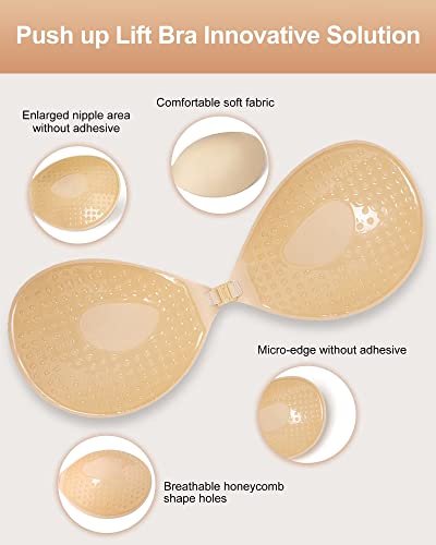 Adhesive Bra Push Up for Women 2 Pair, Sticky Invisible Lifting Bra, Backless Strapless Bras for Dress with Pasties3