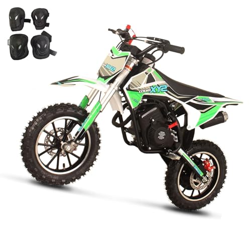 SYX MOTO 58CC 4-Stroke Kids Mini Dirt Bike, Gas Powered Off-Road Motorcycle, Pocket Pit Trail Bikes W/EPA Approved, 8-14,with Child Protective Equipment Sets for Kids (GreenWhite)