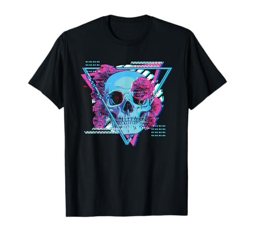 Crâne Roses Aesthetic Rose Flower Vaporwave Goth Glitch T-Shirt